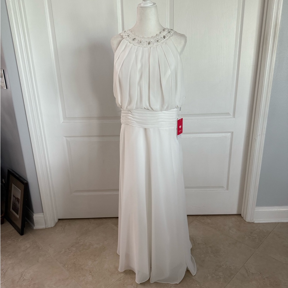 JJs House White Maxi Dress with Embellished Neckline